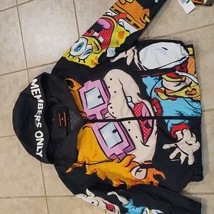 Nickelodeon Members Only Rugrats SpongeBob Allover Hooded Windbreaker Jacket. Lg